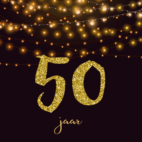 Verjaardagsuitnodiging 50 jaar met gouden glitters