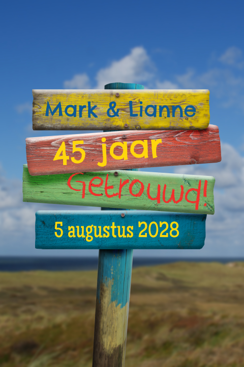 Uitnodiging 45 jaar getrouwd jubileum met borden