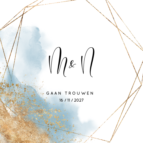 Trouwkaart blauw-wit en geometrische vorm