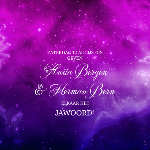 Donker paarse violet galaxy trouwkaart