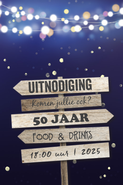 50 jaar verjaardag uitnodiging blauw met wegwijzer borden