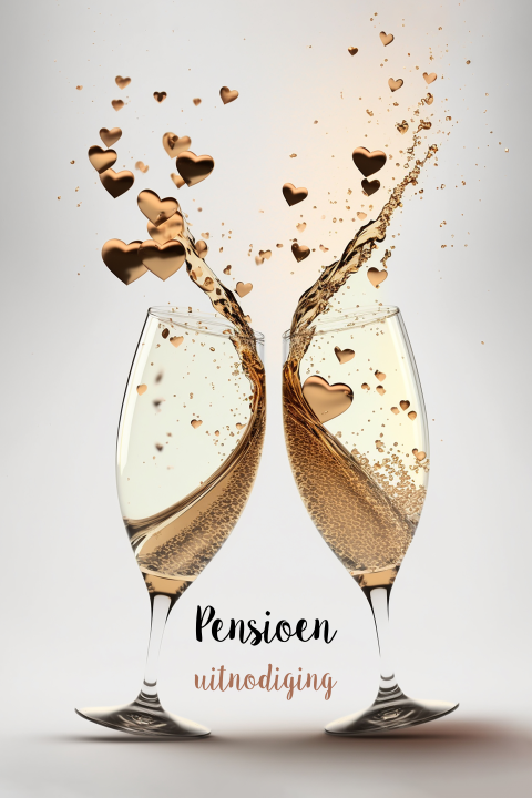 Uitnodiging pensioen met champagne glazen