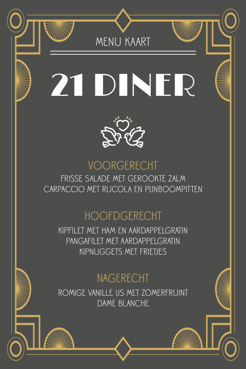 21 diner menu kaart in Art deco