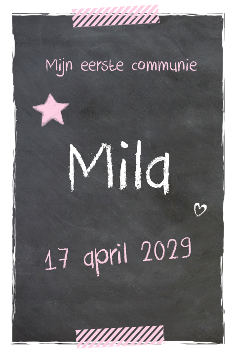 Communie uitnodiging stoer met krijtbord look