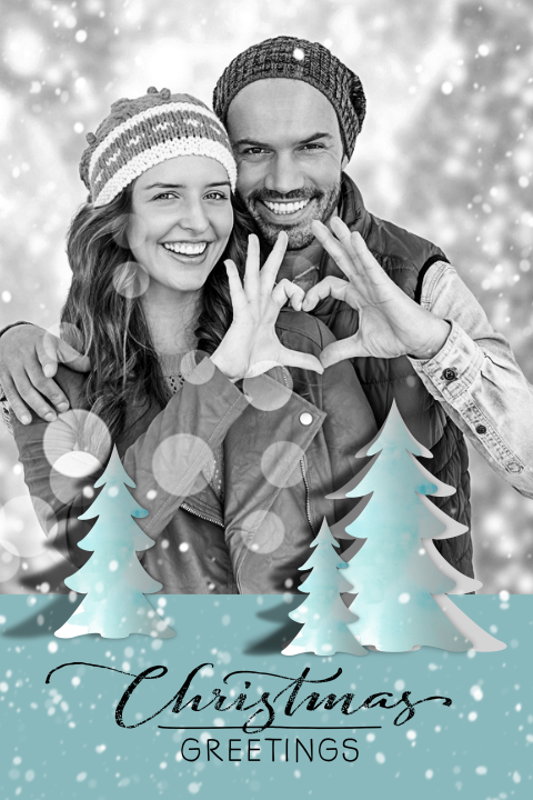 Kerstkaart kerstboompjes en sneeuwvlok fotokader