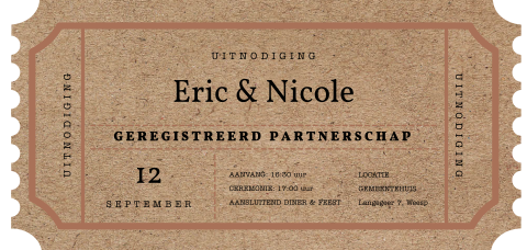 Uitnodiging partnerschap ticket stans met kraft look achtergrond