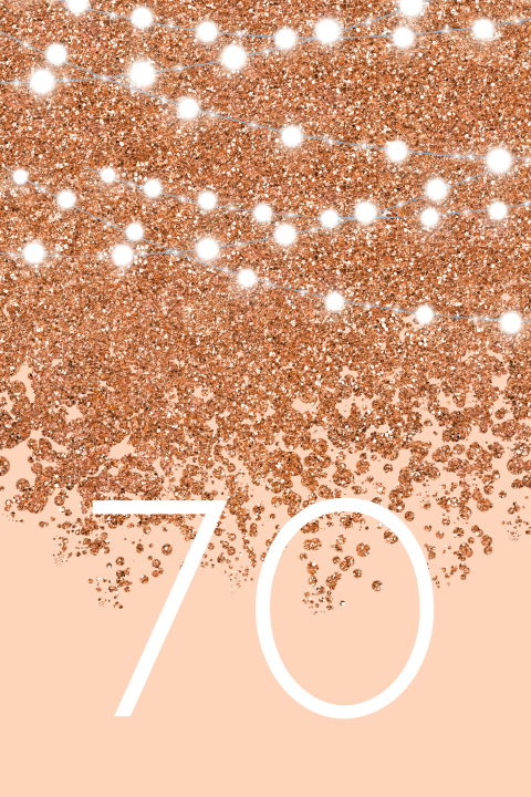 Verjaardagsuitnodiging 70 jaar met koperen glitters