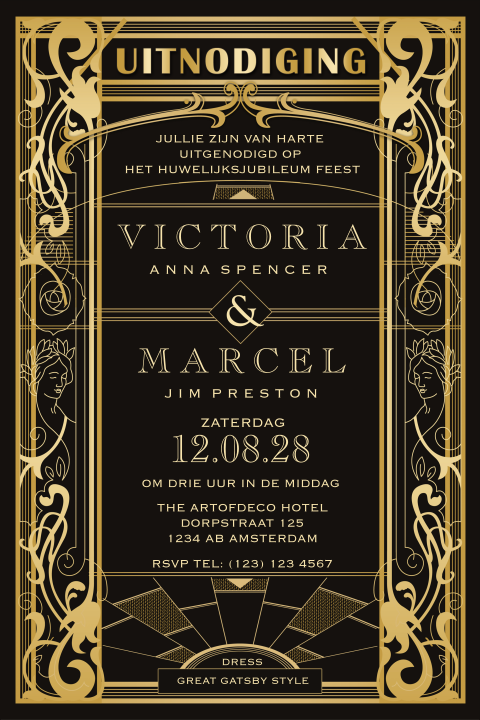 Great Gatsby Art Deco uitnodiging 40 jaar getrouwd