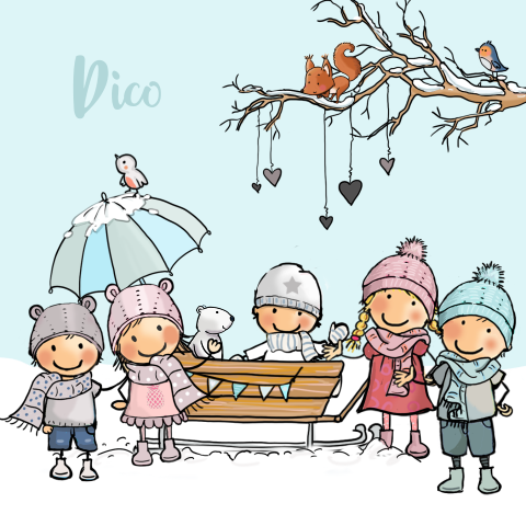 5e kindje geboortekaartje zusjes en broertje in winter