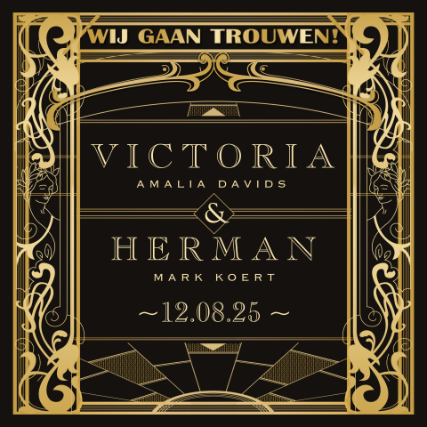 Great Gatsby trouwkaart in Art Deco stijl zwart goud