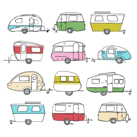 Uitnodiging verjaardag op camping met retro caravan kaarten