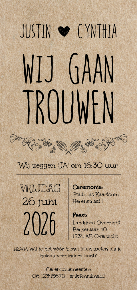 Trouwkaart kraft-achtergrond hip en moderne details
