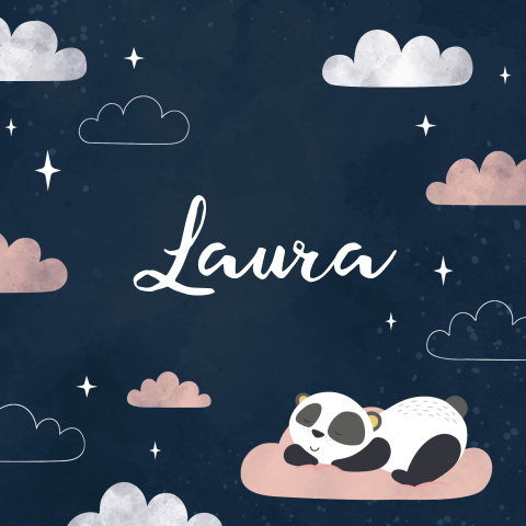 Geboortekaartje wolken en sterren met panda roze