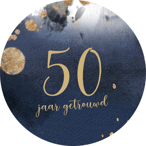 Sticker met blauw waterverf en goudkleurige versiering
