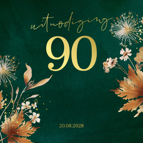 Uitnodiging verjaardag 90 jaar groen met bloemen
