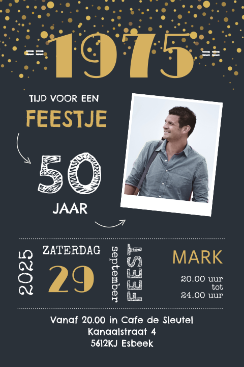 Uitnodiging 50 jaar verjaardag krijtbord recht 1975