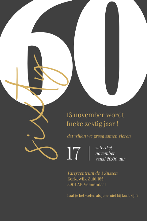 Chique uitnodiging verjaardag 60 jaar typografie