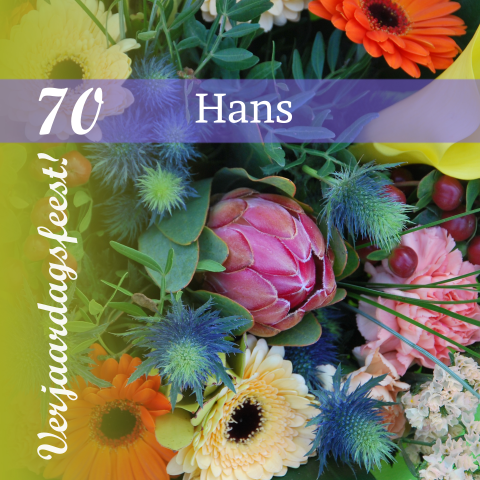 Verjaardag 70 jaar feest met paarse bloemen