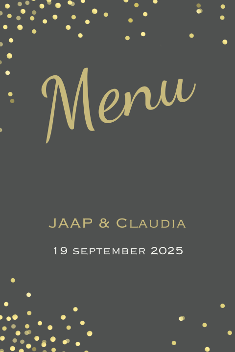 Menukaart voor een feestje met goud tinten confetti