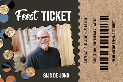 Vrolijke verjaardagsuitnodiging ticket man feestje