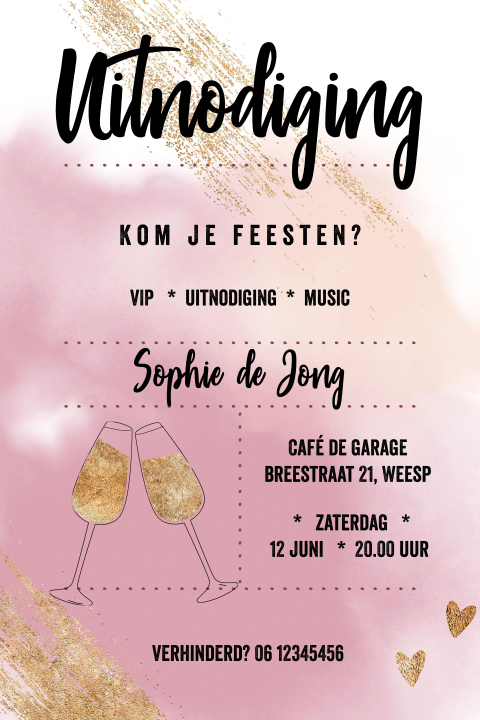 Hippe uitnodiging voor een feestje met wijnglazen