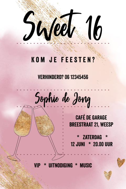 Hippe uitnodiging voor een sweet 16 feestje