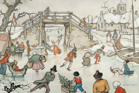Anton Pieck ijspret kerstkaart