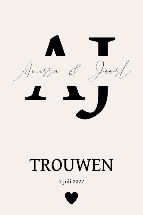 Klassieke enkele trouwkaart met voorletters
