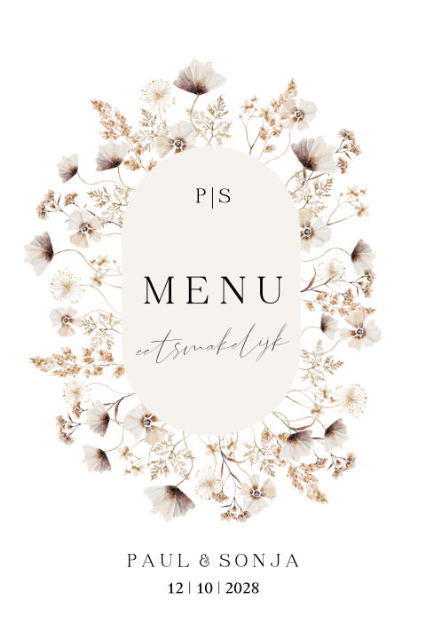 Menukaart met een krans van bloemen