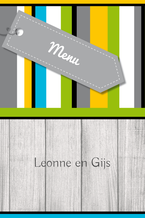 Menu kaart met hout en groene, gele strepen