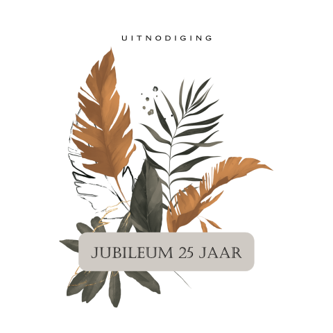 Moderne jubileum 25 jaar uitnodiging met botanisch blad