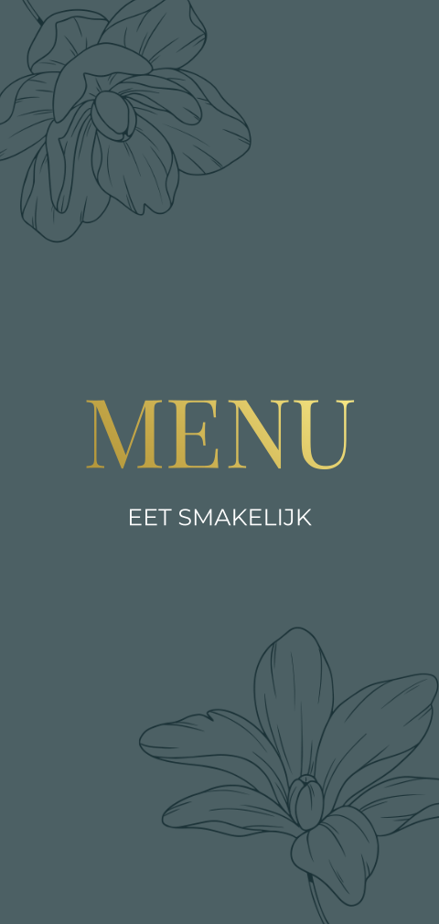 Menukaart groen met sierlijke bloemen en foliedruk