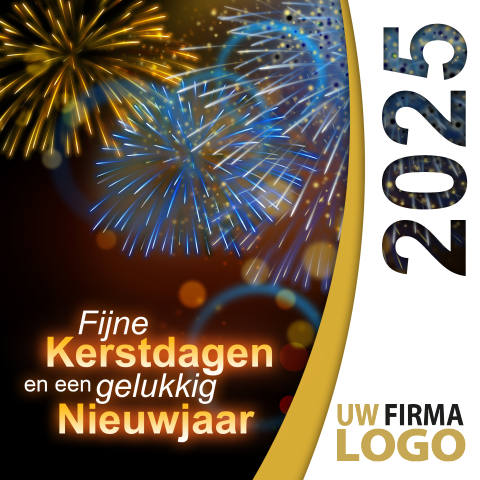 Zakelijke vierkante kerstkaart met vuurwerk logo en jaartal