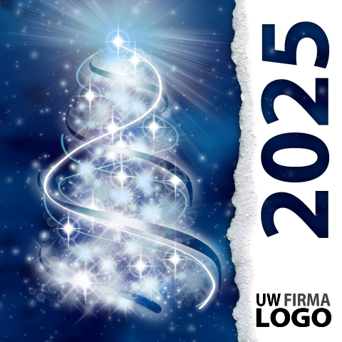 Zakelijke kerstkaart met eigen logo en blauwe kerstboom