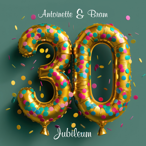 Jubileum uitnodiging 30 jaar getrouwd ballonnen confetti