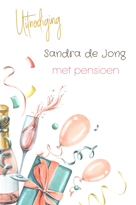 Uitnodiging pensioen vrouw jubileum feestelijk champagne