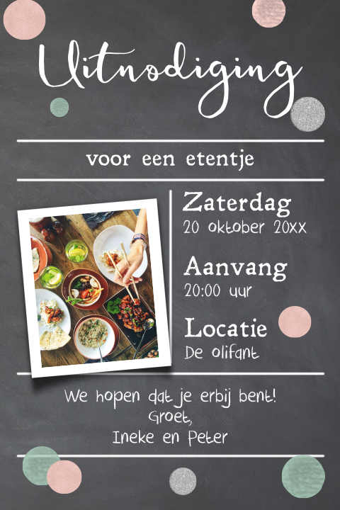 Uitnodiging diner met rose goud en zilveren typografie