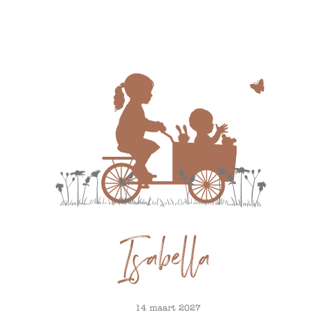 Geboortekaartje Silhouette  meisje 2e kind profiel bakfietsje 
