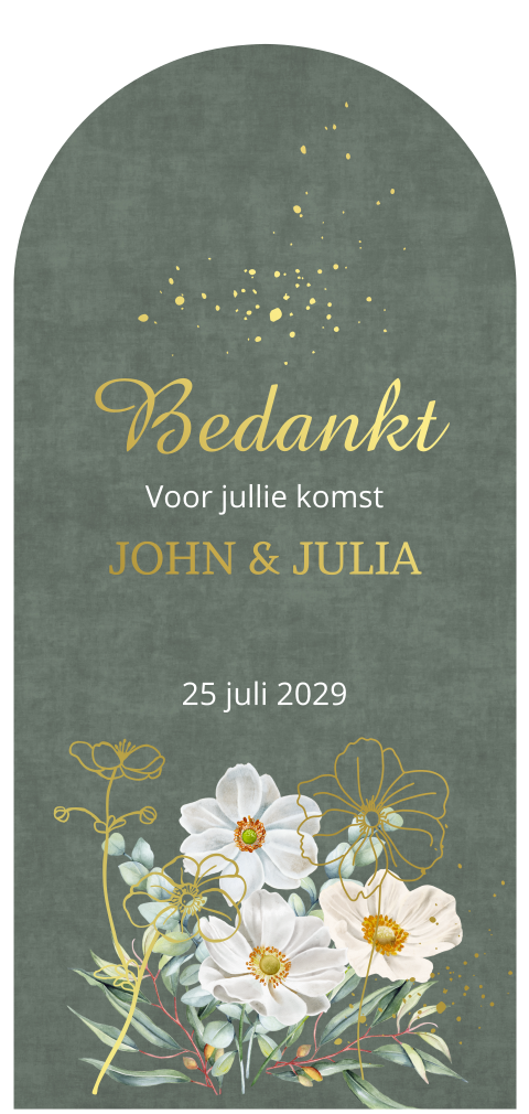 Bedankkaart in bijzondere vorm met witte bloemen anemoon