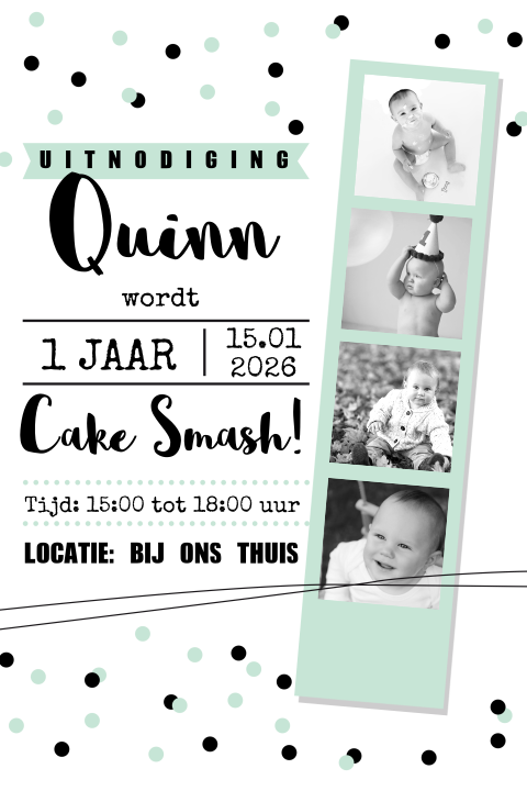 Kinderfeestje cake smash fotostrip mint