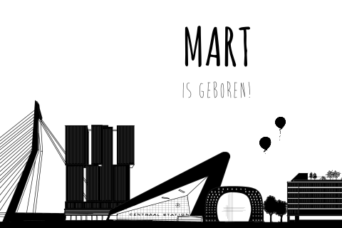 Geboortekaartje Rotterdam met markthal erasmusbrug en centraal station