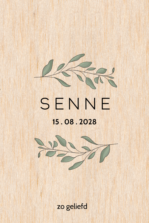Geboortekaartje van echt hout unisex met takjes