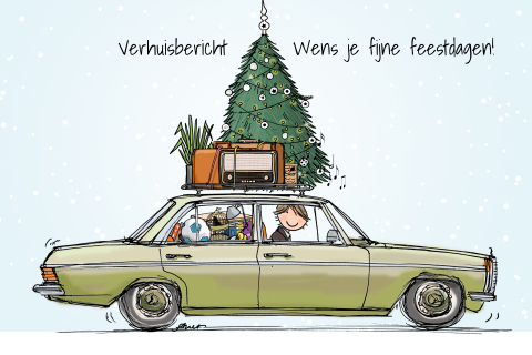 Vrolijke kerst verhuiskaart maken met mercedes