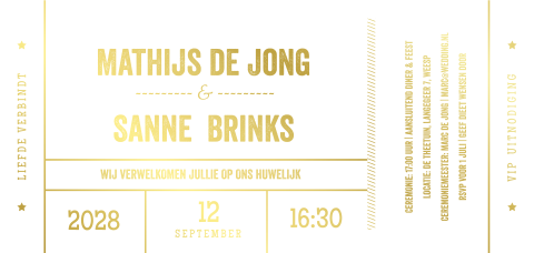 Trouwkaart ticket wit folie stans