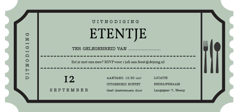 Uitnodiging etentje in de vorm van een ticket