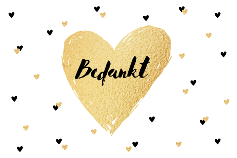 Bedankkaart trouwen hartjes goud zwartwit