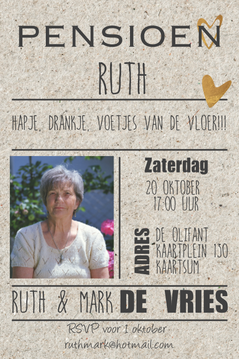 Uitnodigingskaart voor een pensioen feest