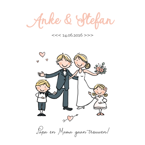 Leuke trouwkaart papa en mama trouwen met kinderen