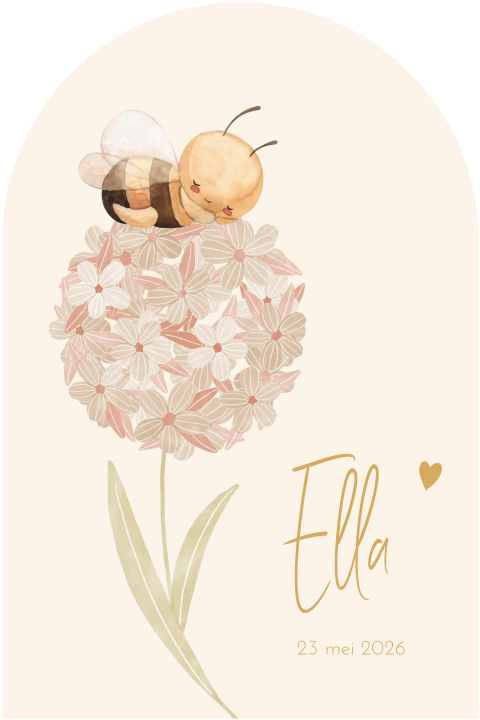 Geboortekaartje meisje met bloem en lief bijtje