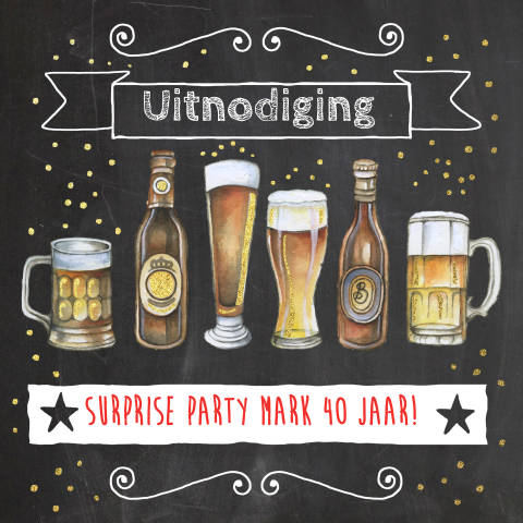 Verrassingsfeest Uitnodiging op krijtbord bierfeest man